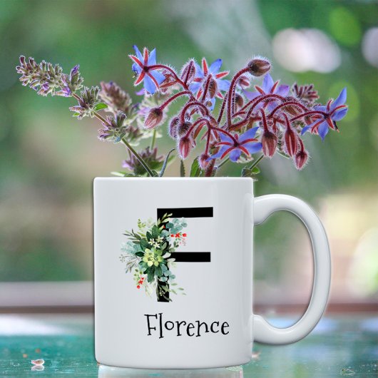 Mug de café de retraite avec monogramme de fleurs 