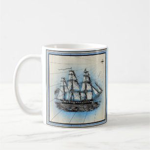 Mug de café de style vintage de navire nautique