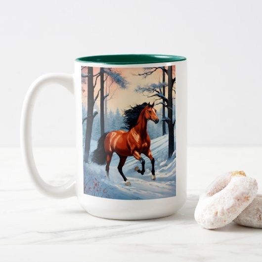 Mug de café d'hiver | Tasse avec un cheval dans la (Avec donut)