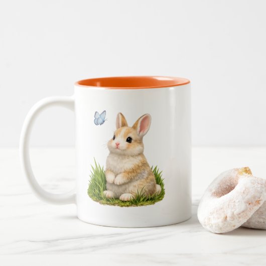 Mug de café double face avec joli lapin (Avec donut)