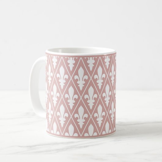 Mug de café en treillis rose Fleur de Lys (Devant gauche)