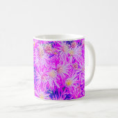 Mug De Café, Fleurs Fuchsia Sur Bleu (Devant droit)