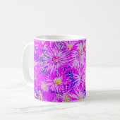 Mug De Café, Fleurs Fuchsia Sur Bleu (Devant gauche)