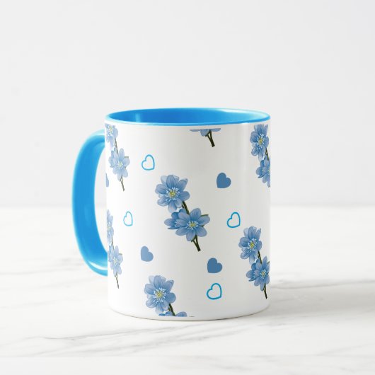 Mug de café Floral blanc et bleu (Devant gauche)