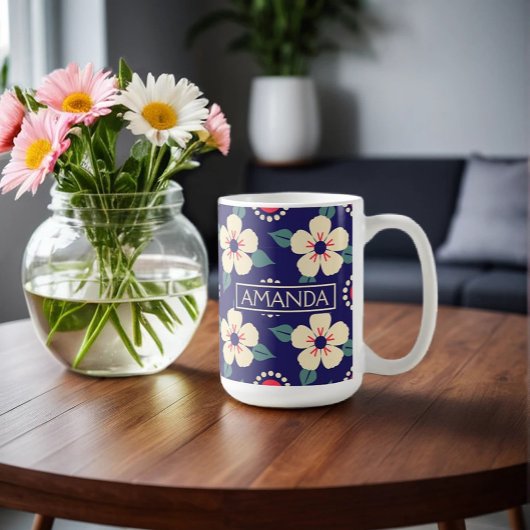Mug de café floral personnalisé avec nom