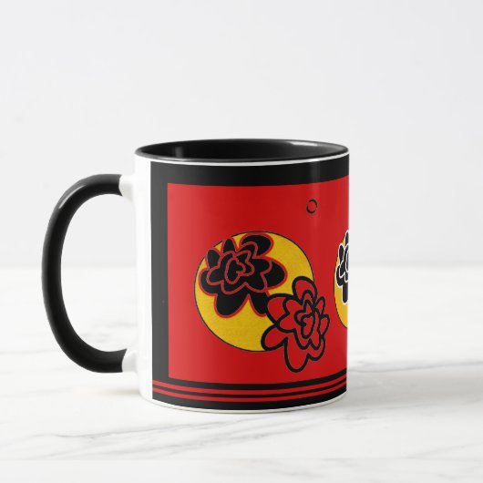 Mug de café Flower rouge jaune noir (Gauche)