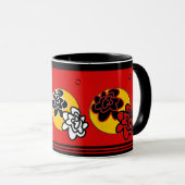Mug de café Flower rouge jaune noir (Devant droit)