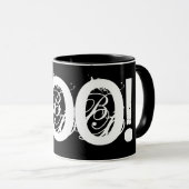 Mug de café Halloween "BOO!" noir (Devant droit)