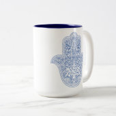 Mug de café Hamsa - Bleu & Blanc - Cadeaux Judaïqu (Devant droit)