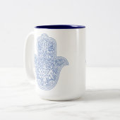Mug de café Hamsa - Bleu & Blanc - Cadeaux Judaïqu (Devant gauche)