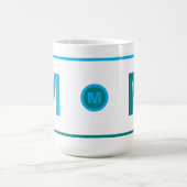 Mug de café initial monogrammé moderne (bleu, Turq (Centre)