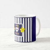 Mug de café jaune brillant rayé de la marine (Devant droit)
