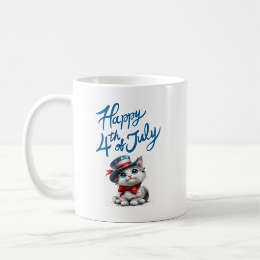 Mug de café Joyeux 4 juillet pour chat mignon (Gauche)