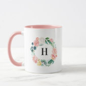 Mug de café Monogramme à couronne florale (Gauche)