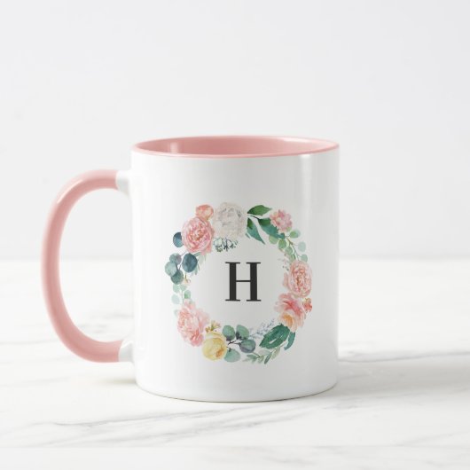 Mug de café Monogramme à couronne florale (Gauche)