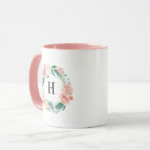 Mug de café Monogramme à couronne florale (Devant gauche)
