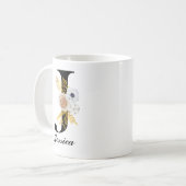 Mug de café monogramme - Floral noir initial J (Devant gauche)