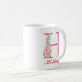Mug de café monogramme - Mug Florale rose H initia (Devant droit)