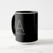 Mug de café Monogramme noir & blanc moderne (Devant gauche)