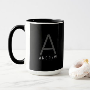 Mug de café Monogramme noir & blanc moderne