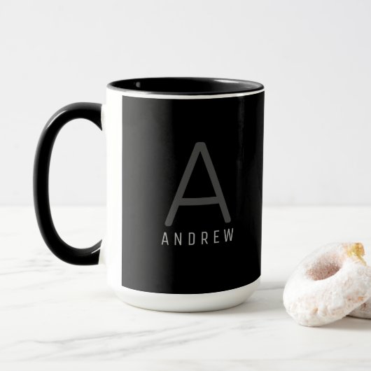 Mug de café Monogramme noir & blanc moderne (Avec donut)