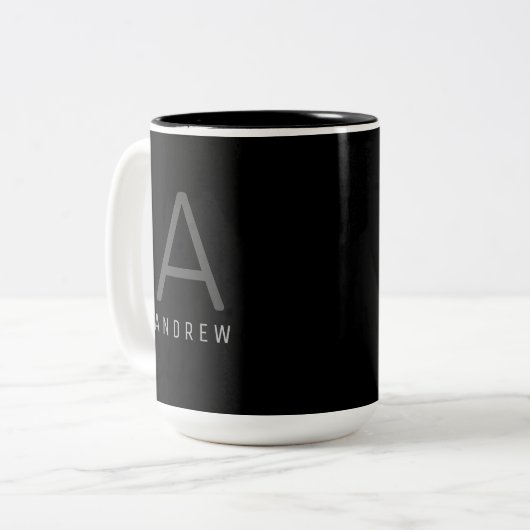 Mug de café Monogramme noir & blanc moderne (Devant gauche)