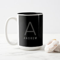 Mug de café Monogramme noir & blanc moderne
