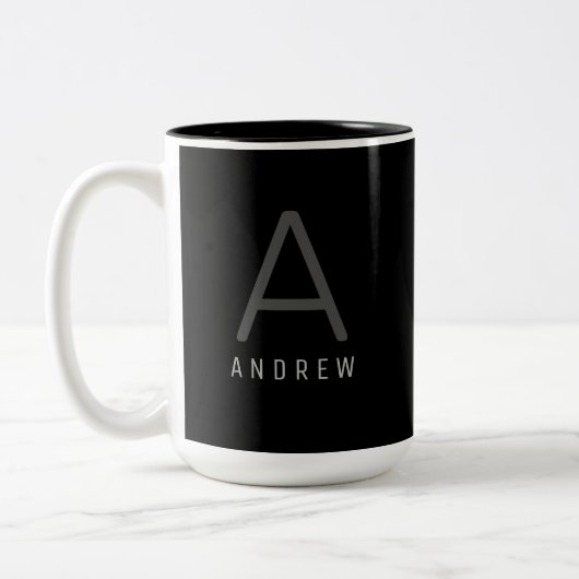 Mug de café Monogramme noir & blanc moderne (Gauche)