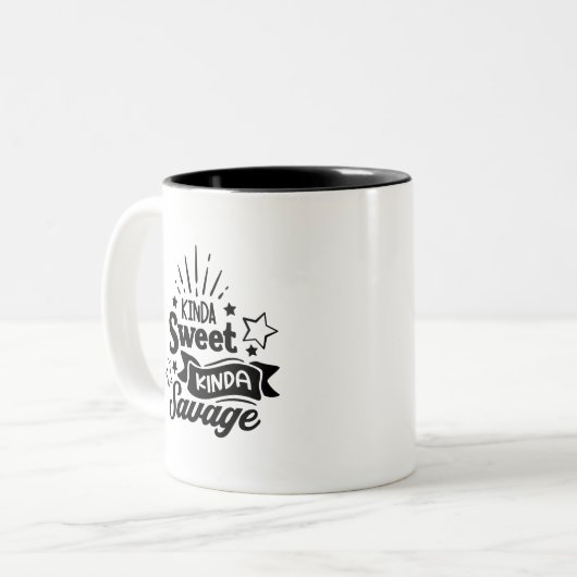 Mug de café noir et blanc avec devis (Devant gauche)