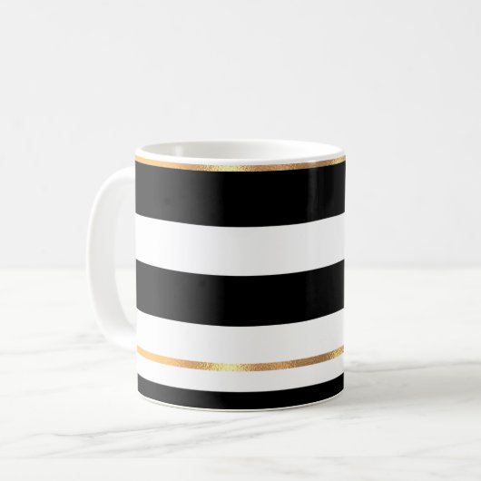 Mug de café noir et blanc moulé en or (Devant gauche)