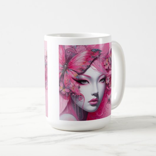 Mug de café papillon rose (Devant droit)