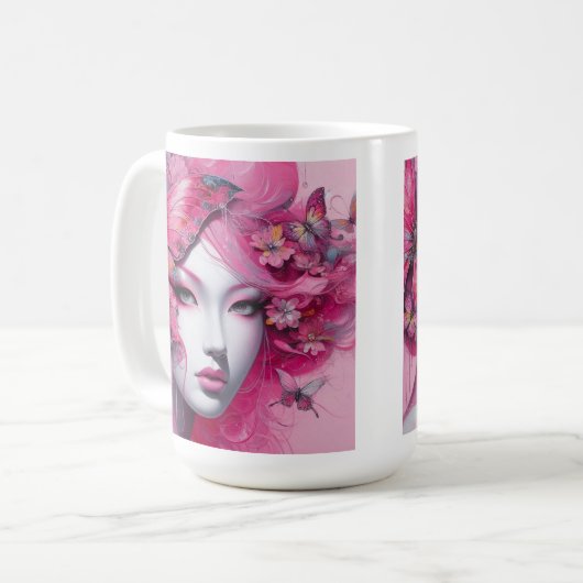 Mug de café papillon rose (Devant gauche)
