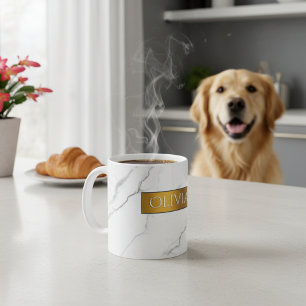 Mug de café personnalisé en marbre et or avec nom