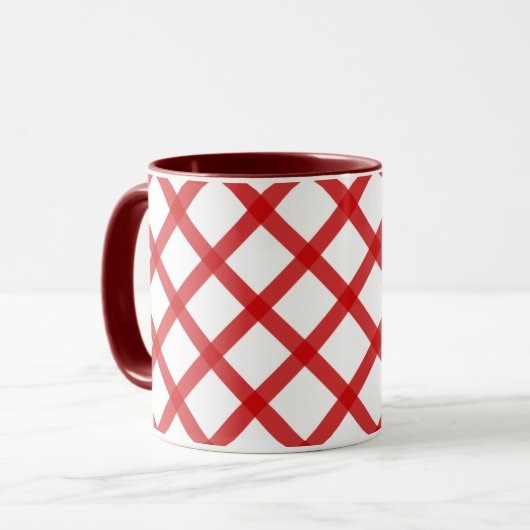 Mug de café rétro Carré blanc rouge (Devant gauche)
