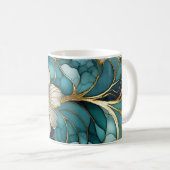 Mug de café Turquoise or floral japonais (Devant droit)
