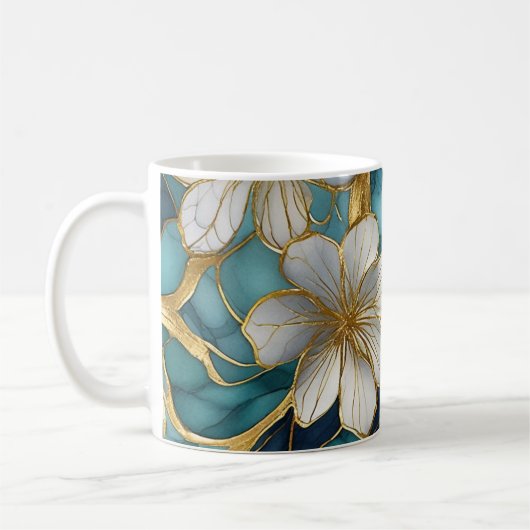 Mug de café Turquoise or floral japonais (Gauche)