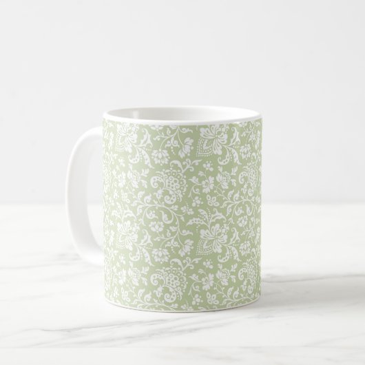 Mug de café vert pâle et floral des années 1860 (Devant gauche)