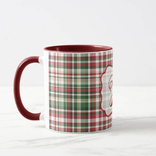 Mug de café vert rouge Tartan Plaid XMAS Noël (Gauche)