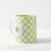 Mug de café - Zinnia blanche sur treillis (Devant gauche)