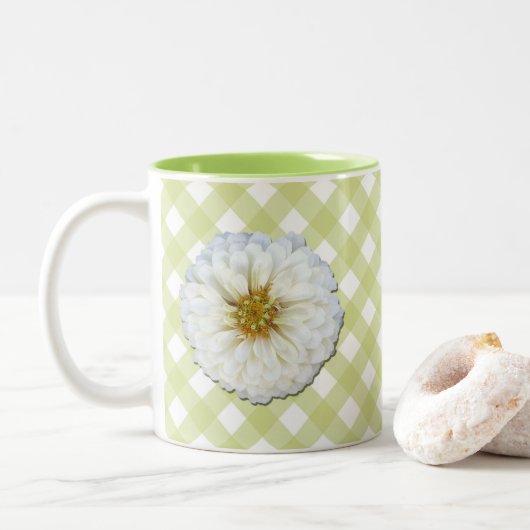 Mug de café - Zinnia blanche sur treillis (Avec donut)