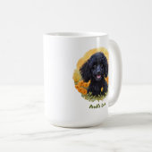 Mug de caniche noir avec l'illustration florale du (Devant droit)