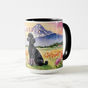 Mug de caniche noir, Lever de soleil de ferme pers