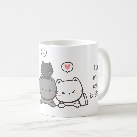 Mug de chat Animé - cadeau de mug de chat mignon (Devant droit)