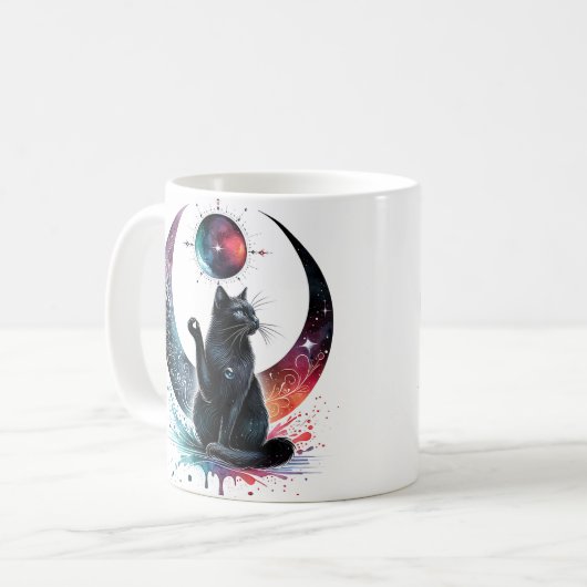 Mug de chat noir floral (Devant gauche)