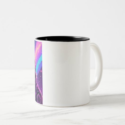 Mug de chat spatial rétro - Vaporwave Galaxy Kitty (Devant droit)
