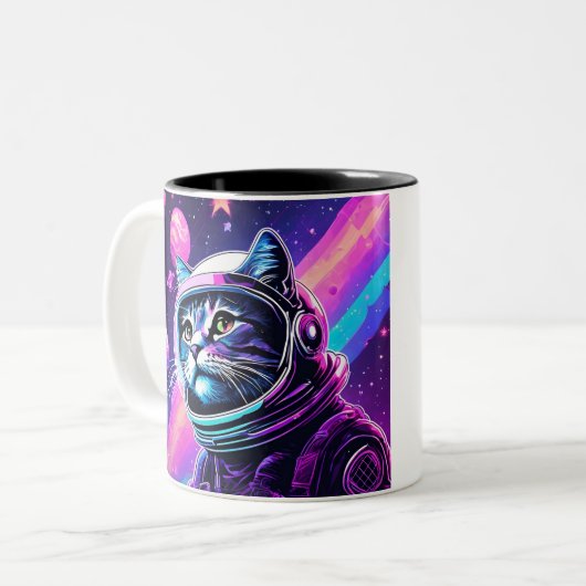 Mug de chat spatial rétro - Vaporwave Galaxy Kitty (Devant gauche)