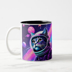 Mug de chat spatial rétro - Vaporwave Galaxy Kitty