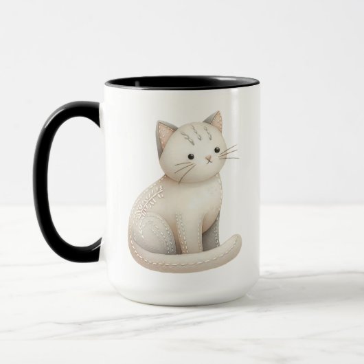 Mug de chats de chou beige brodé (Gauche)