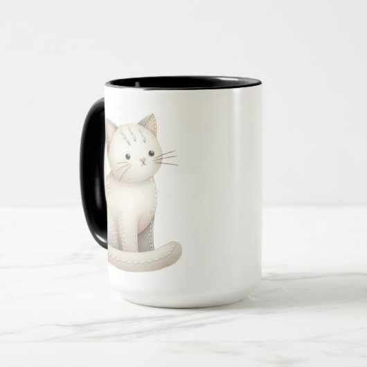 Mug de chats de chou beige brodé (Devant gauche)