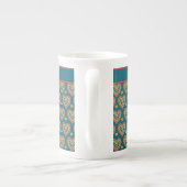 Mug de Chine osseuse, Rouge, Coeurs verts sur Turq (Dos)